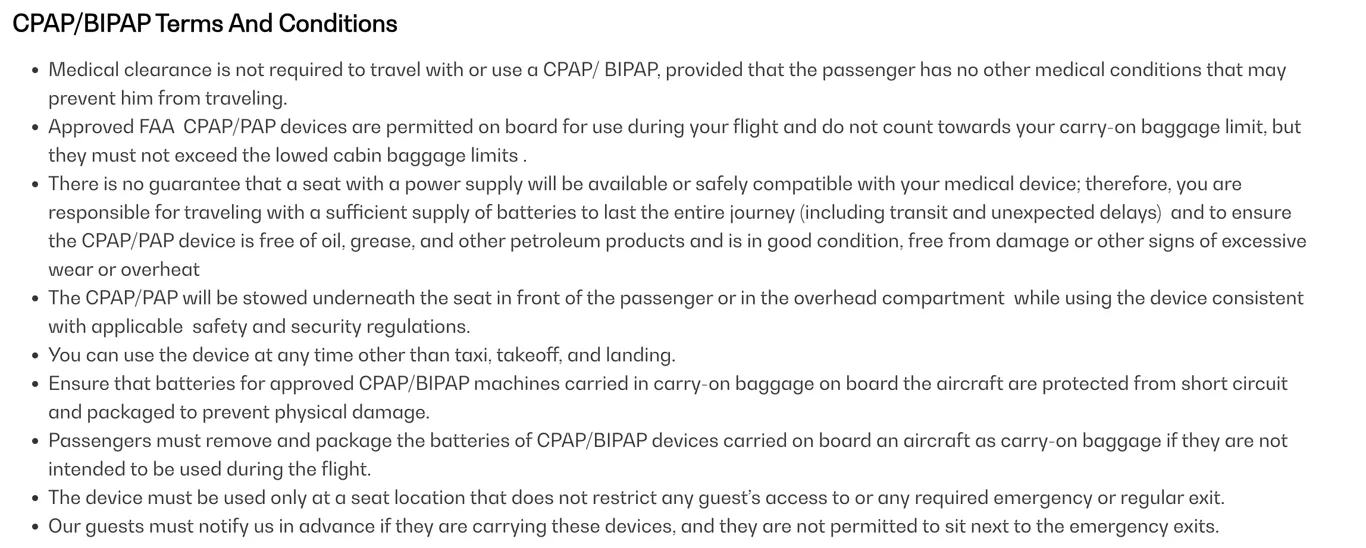 Screenshot of Saudia's CPAP Policy on 11 January 2024